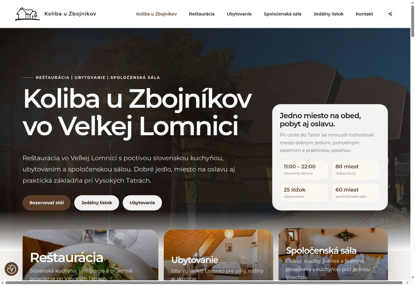 Úvodná stránka projektu Koliba u Zbojníkov