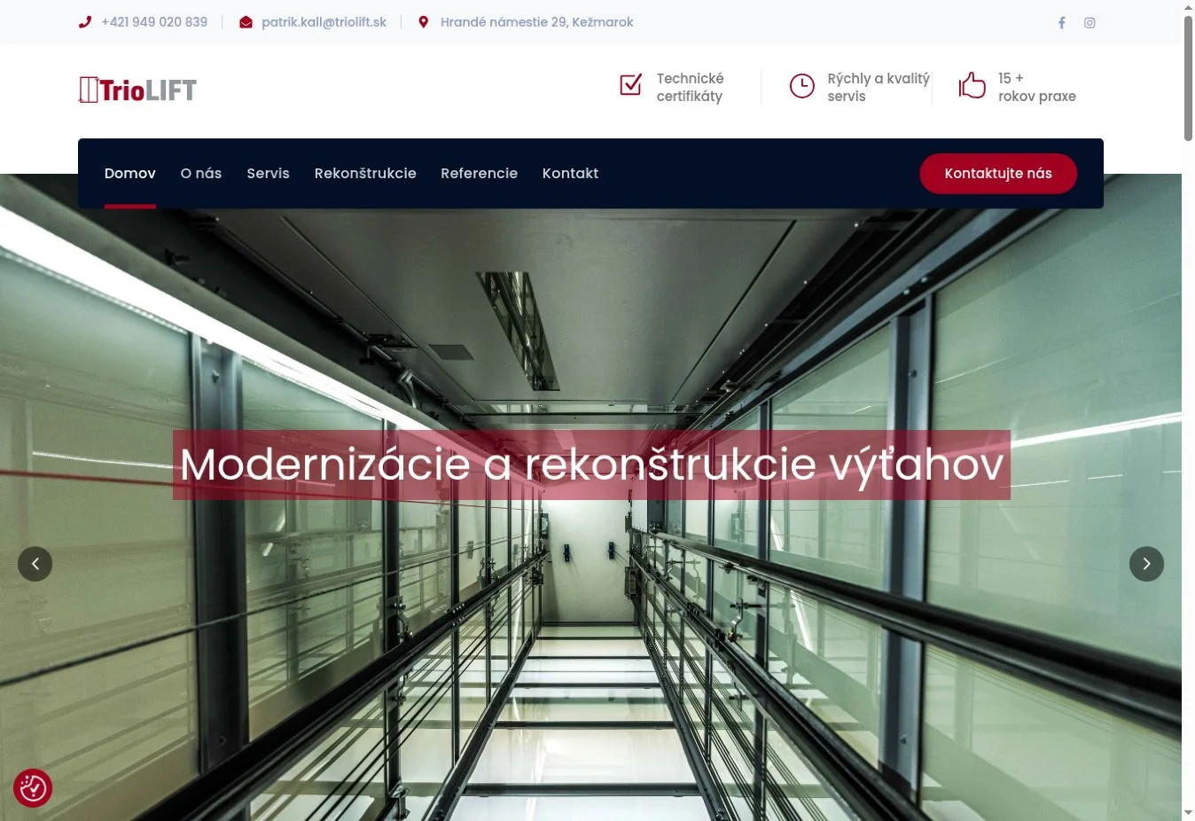 Úvodná stránka projektu TRIOLIFT